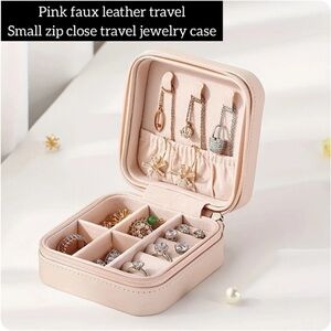 FREE GIFT w. $35 or More Purchase Pink Faux Leather Travel Jewelry Case